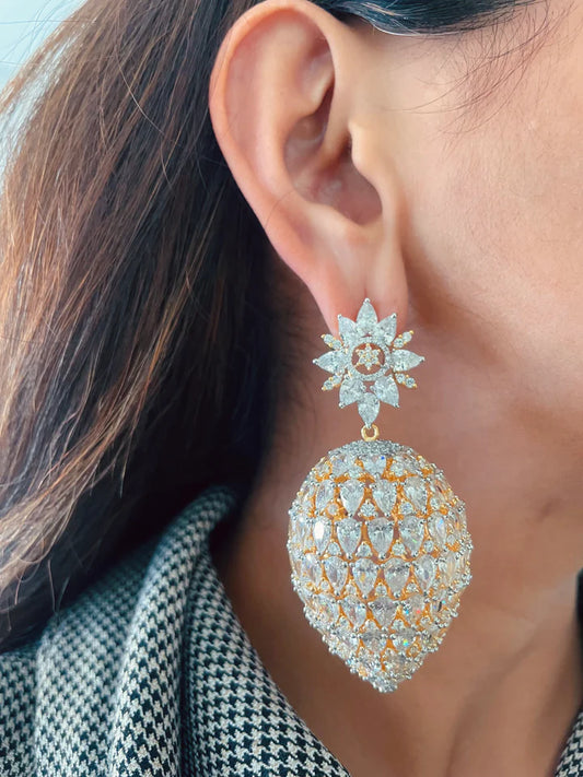 Frosted Sheeshmahal Floral Chandbali Earrings
