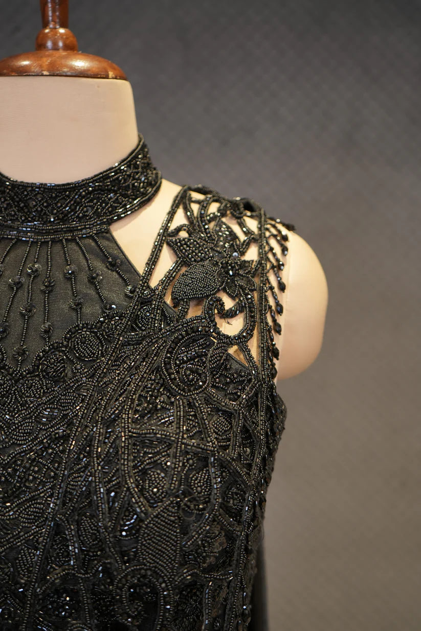 Black Crepe Bridesmaids Lehenga with Halter Neck Blouse