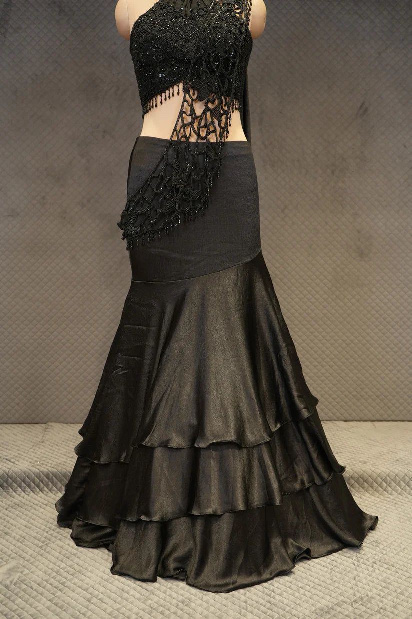 Black Crepe Bridesmaids Lehenga with Halter Neck Blouse