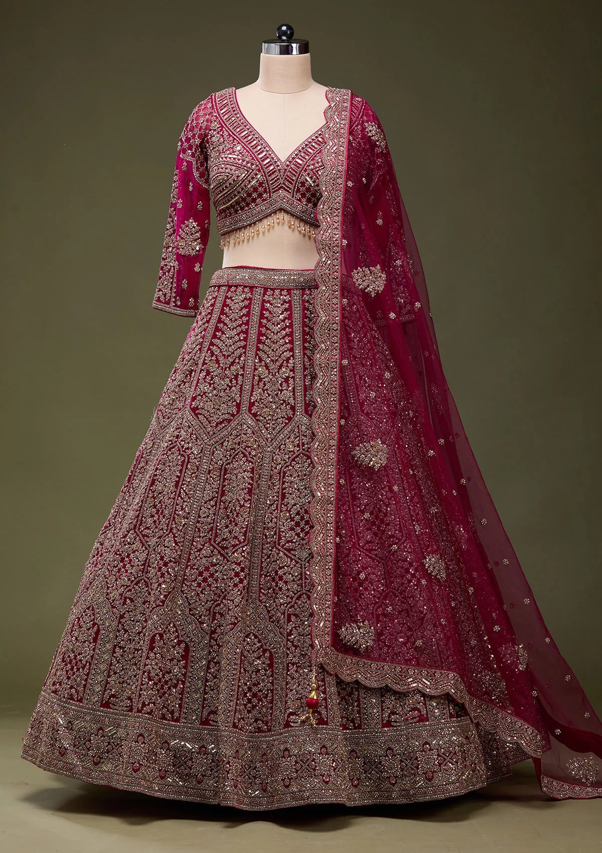 Maroon Zariwork (Gold) Net Readymade Lehenga