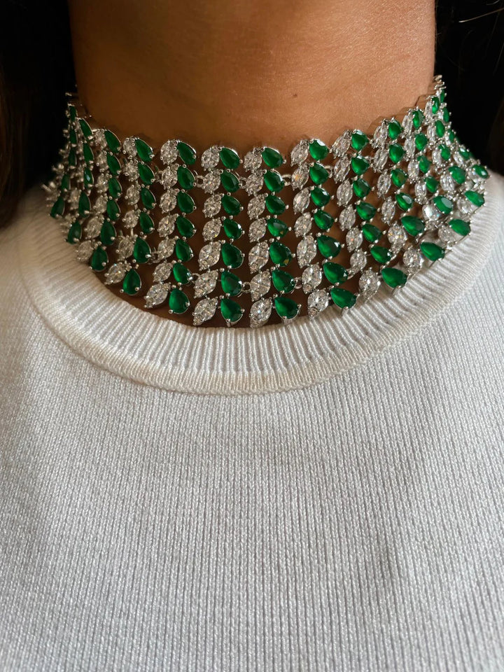 Maharani Abbey Emerald Drops Necklace Set & Heart Emerald & Diamond Necklace Set