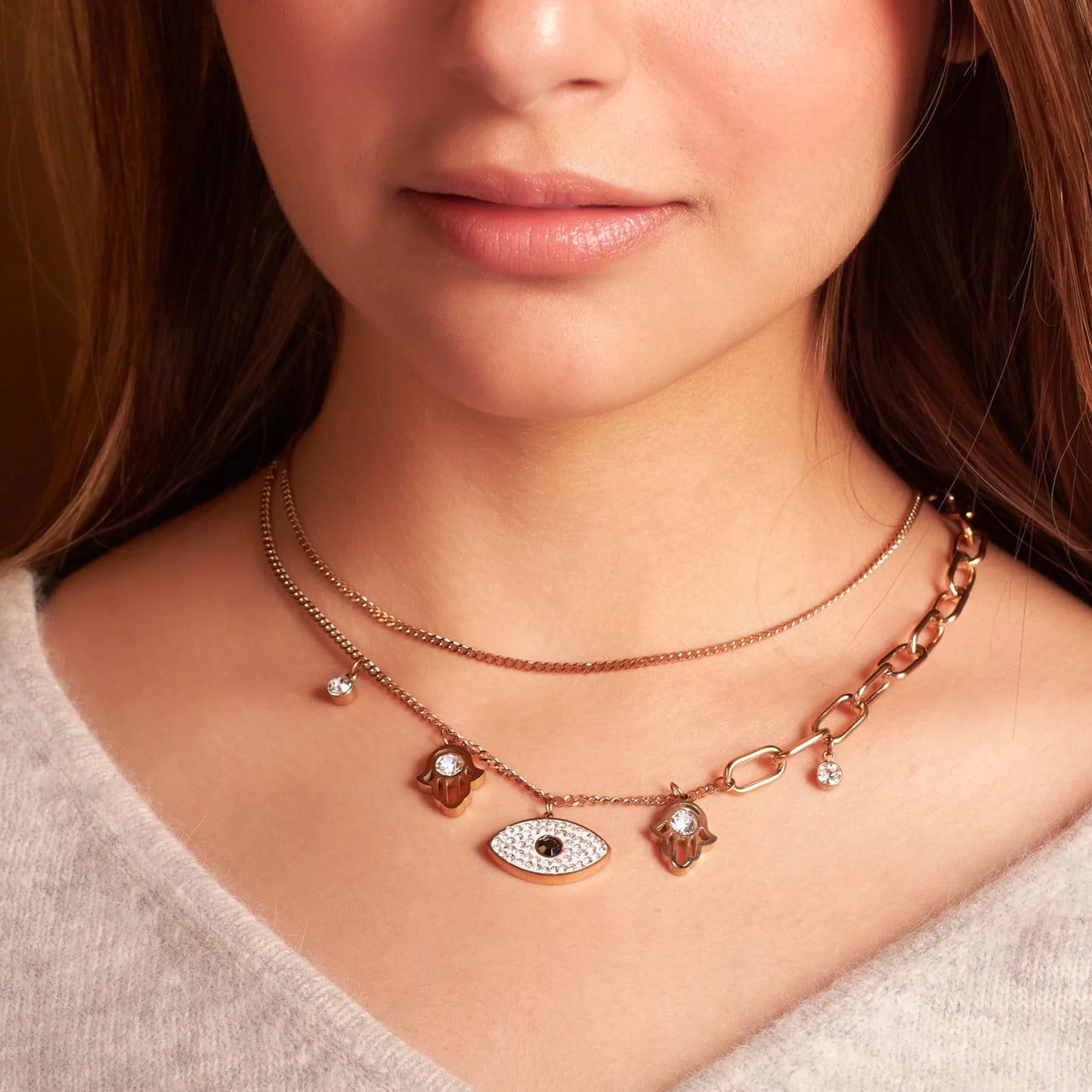 Evil Eye Hamsa Layered Necklace