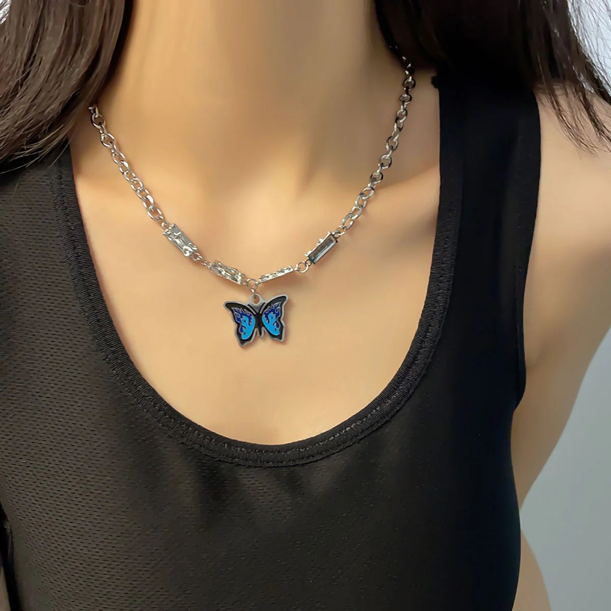 Chunky Blue Monarch Necklace