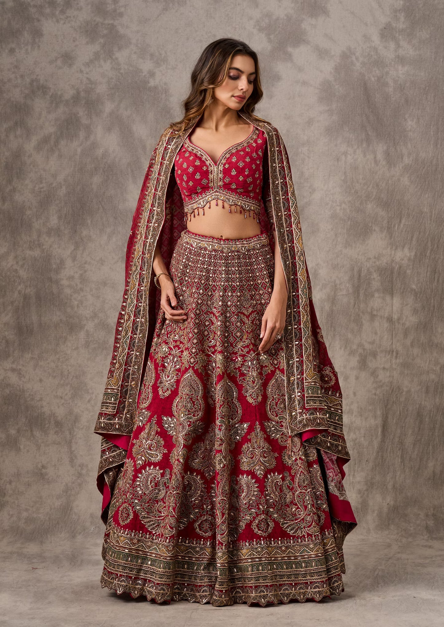 Maroon Majesty Chinon Lehenga