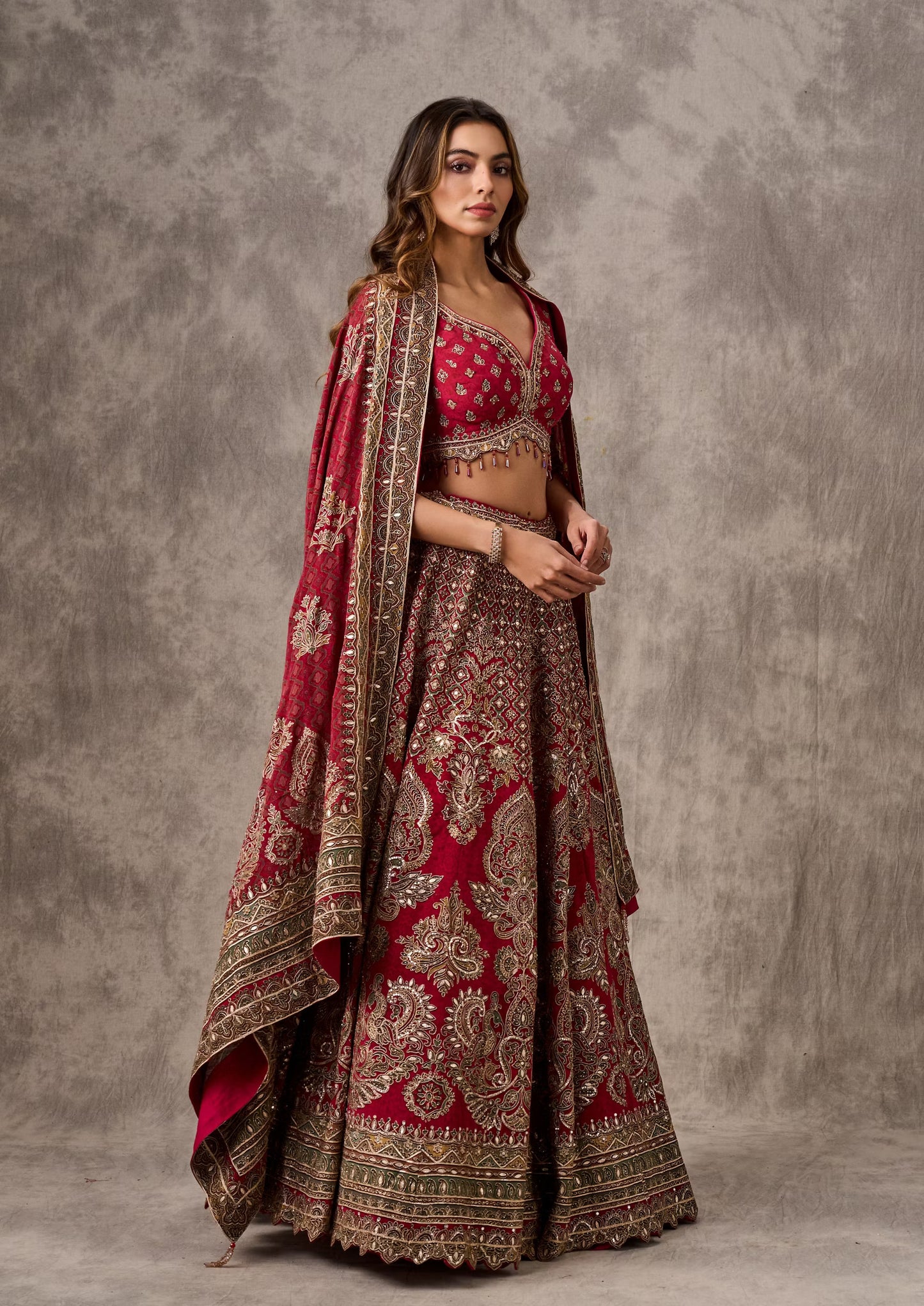 Maroon Majesty Chinon Lehenga