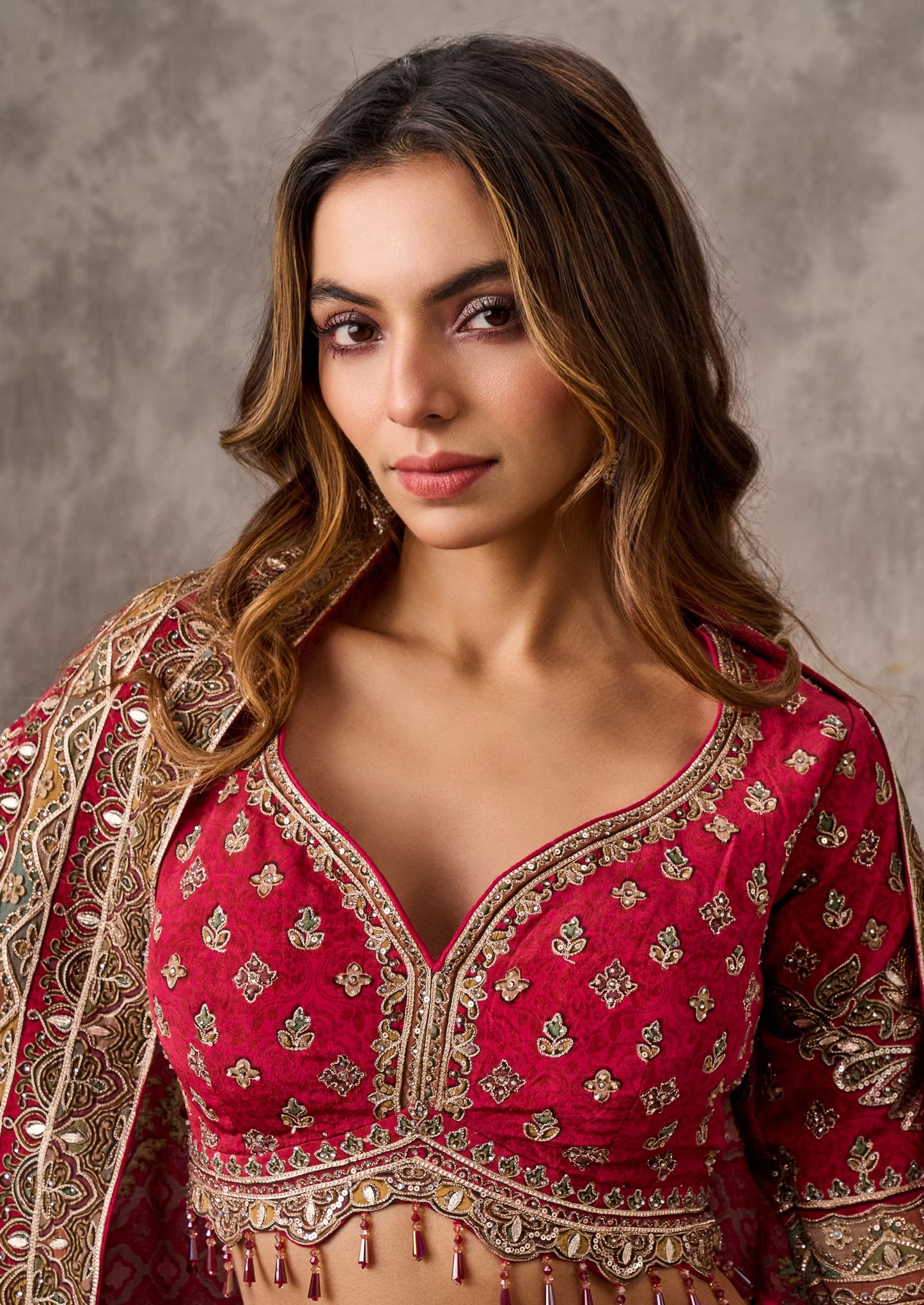 Maroon Majesty Chinon Lehenga