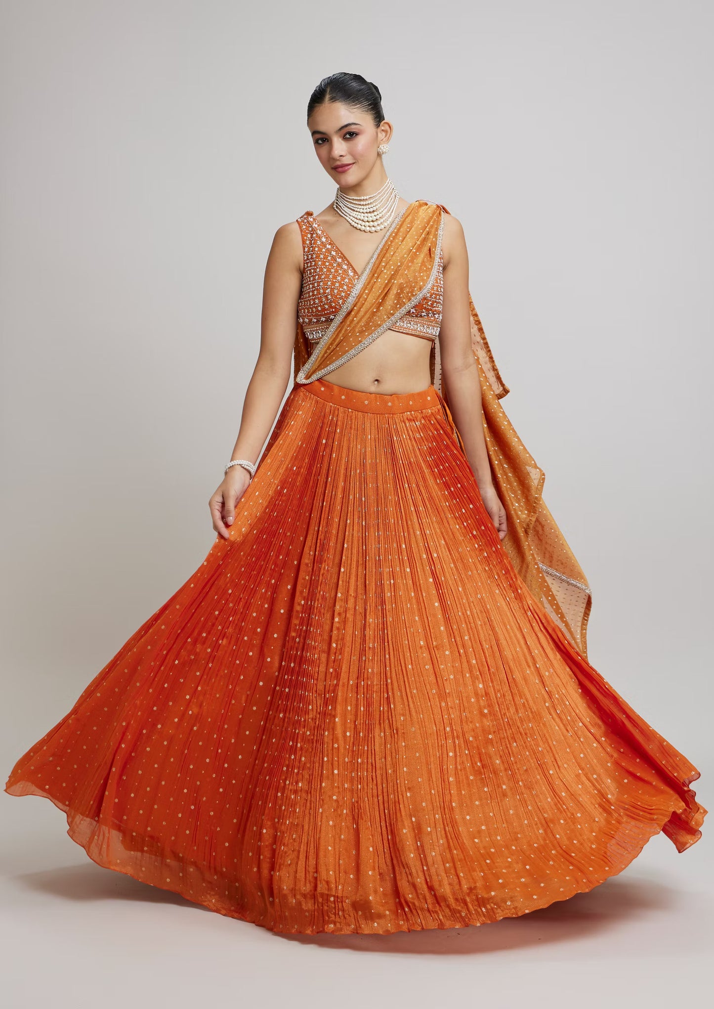 Orange Georgette Festive Lehenga