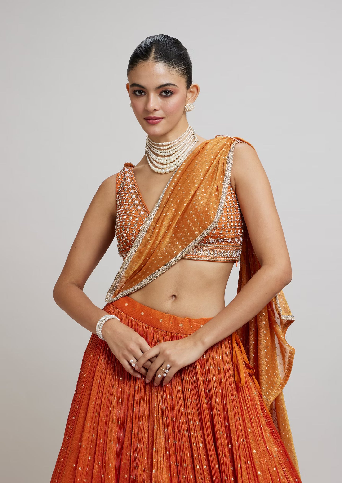 Orange Georgette Festive Lehenga
