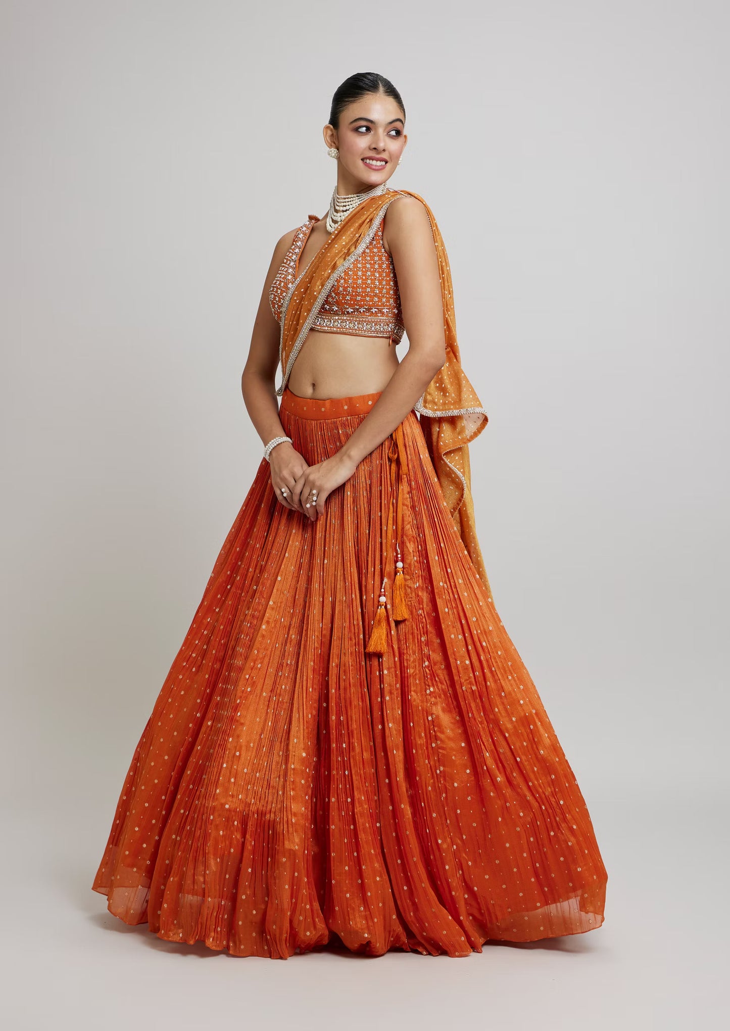 Orange Georgette Festive Lehenga