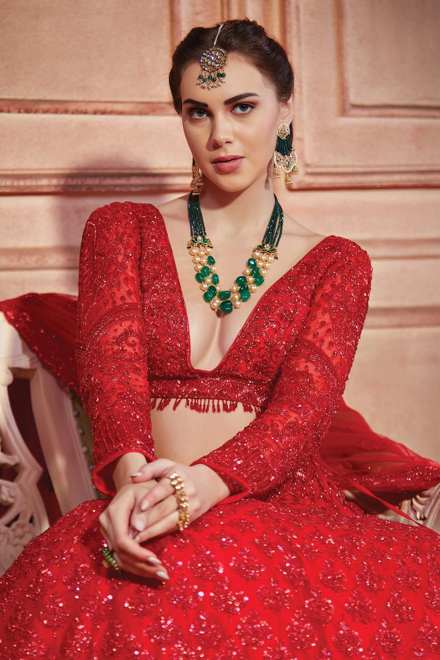 Red Threadwork Net Readymade Lehenga – Elegant Festive & Wedding Wear